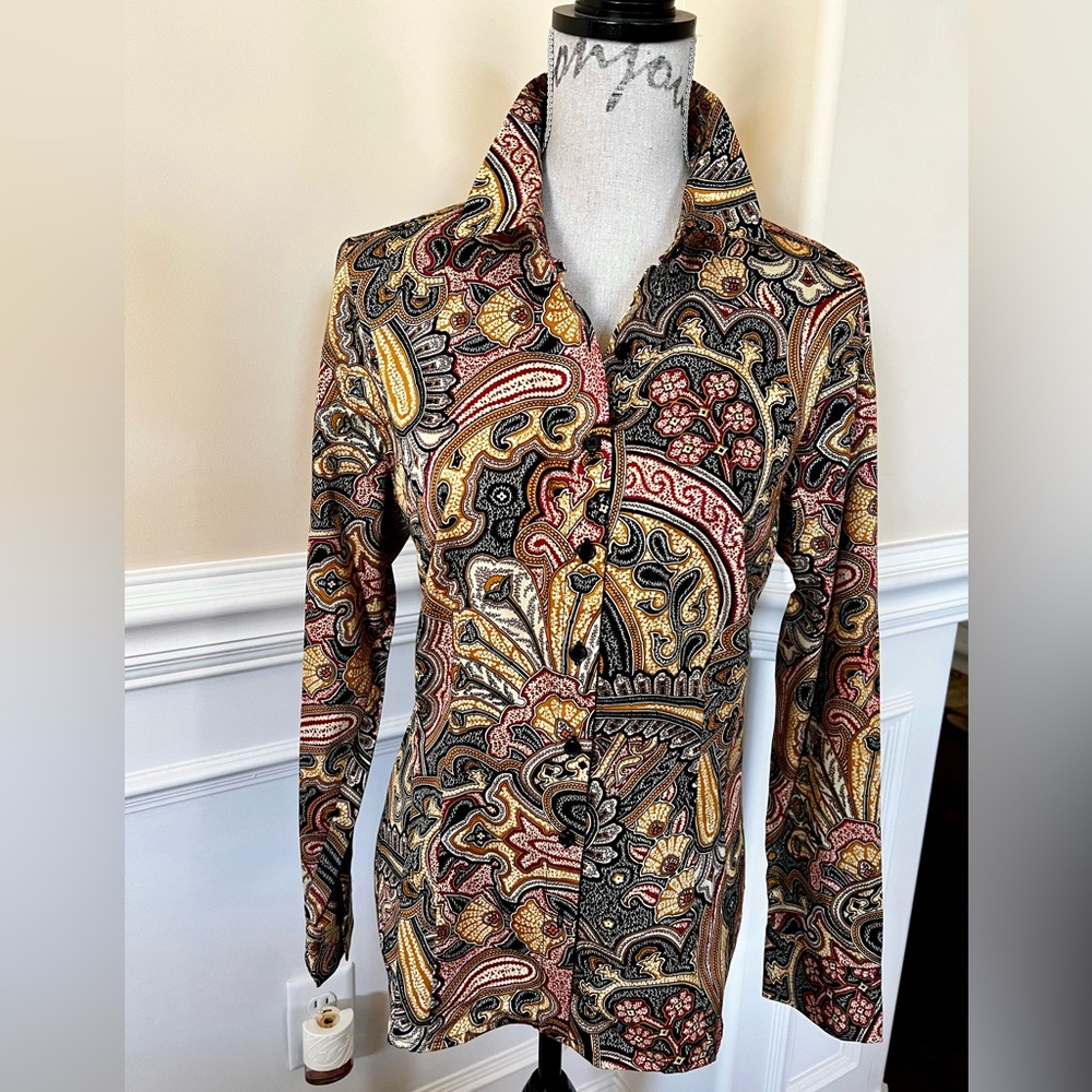 Van Huesen-Studio Man-Tailored Black-Multi Paisley Fitted Long Sleeves Shirt.